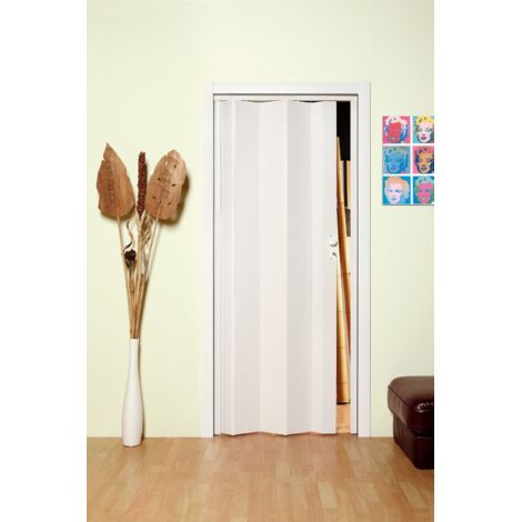 Porta a Soffietto in PVC 83x214 Su Misura Bianca Maniglia Serratura Riducibile (1/2)