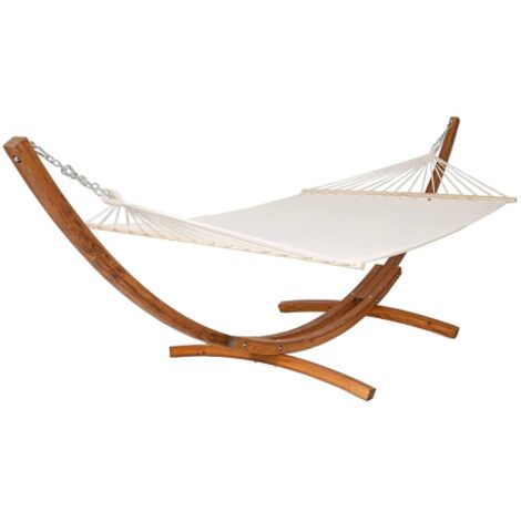 Amaca con supporto in legno e finitura ad olio con telo in cotone cm 320x100x100 da giardino esterno