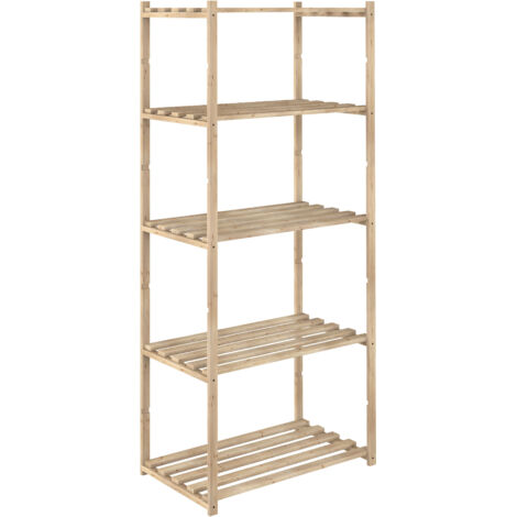 Scaffale in pino 5 ripiani 171x65x40 cm – Portata 40 kg per ripiano – Facile montaggio – Multiuso per garage e magazzino – Inferramenta (1/5)
