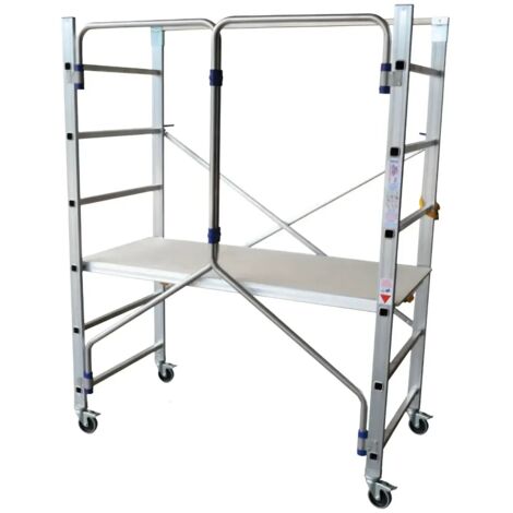 Marca – Trabattello pieghevole in alluminio H 198,5 cm – Portata max 150 kg – Piano 153x68 cm – Ruote 100 mm con freno (1/3)