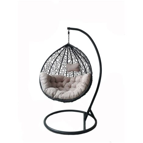 Marca – Poltrona sospesa in acciaio e polyrattan 195x105cm – Completa di cuscini – Per esterni e interni – Design ergonomico (1/2)