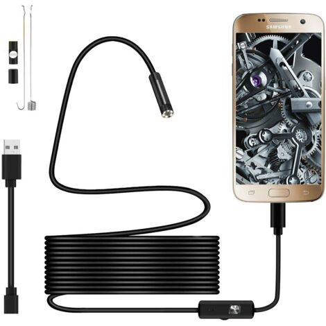 Endoscope Usb 720p Caméra Endoscopique Sonde Étanche Ip67 De 5,5mm Caméras D'inspection Câble Semi-Rigide De 2m Avec 6 Led, Type-C Compatible Avec Téléphones Otg Android, Pc -Câble 2m (1/5)