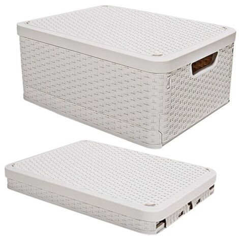 Lot de 2 Pliable Bote de Rangement avec Couvercle,43.8x33x24.5cm Boite de Rangement Plastique Caisse de Rangement avec Poignée,Empilables Tissé Panier de Rangement Pour Vêtements,Jouets,Livre (1/5)
