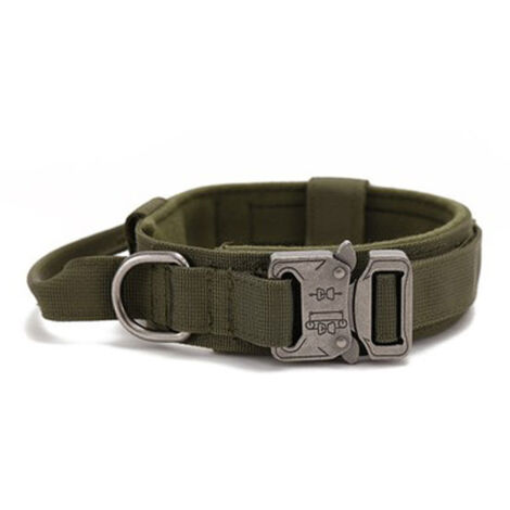 Collier tactique pour chien, collier ajustable pour chiens moyens et grands, vert militaire en forme de L