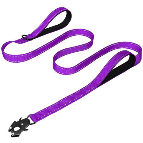 Laisse pour chien quatre en un, résistante aux explosions, avec boucle grenouille renforcée et corde réfléchissante simple, adaptée aux laisses longues et courtes, violette, 1,2 m à 1,78 m. (1/5)