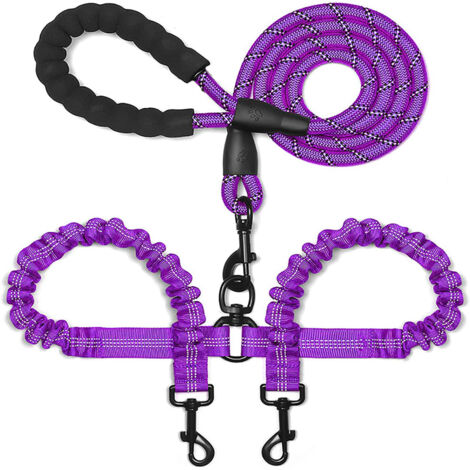 Laisse d'entraînement extérieure anti-explosion pour deux chiens, réfléchissante, haute efficacité, multifonctionnelle, anti-nœuds, violette. (1/5)