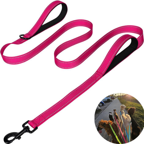 Laisse pour chien de taille moyenne à grande, confortable pour la promenade, sangle de 2,5 m de large, réfléchissante, laisse pour animaux de compagnie, rouge rose, 1,8 m x 2,5 cm. (1/5)