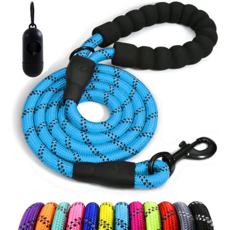 Corde ronde classique, best-seller, poignée confortable, réfléchissante pour une utilisation nocturne, laisse/collier de sécurité pour chien, bleu clair, 1,5 m. (1/5)