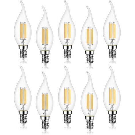 Lot de 10 4W Ampoule de Filament LED E14 470LM Flamme Bougie Blanc froid 6000K, Non-Dimmable, Angle de Faisceau 360° (1/5)