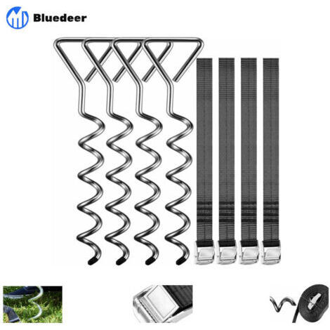 Piquets d'ancrage Spirales Sangles de Serrage Kit ancrage résistance 900kg Acier Inoxydable Fixations pour Trampoline Sécurité (1/5)