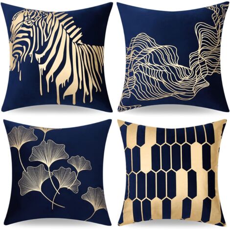 Lot de 4 housses de coussin en velours, taies d'oreiller décoratives, housses de coussin douces 18 x 18 housses de coussin carrées décor ferme maison chambre (bleu) (1/5)