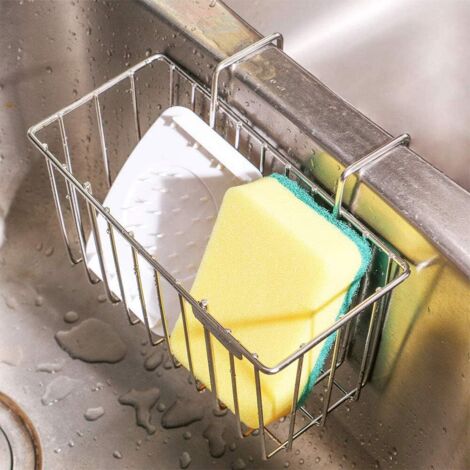 Porte-éponge de Cuisine en Acier Inoxydable pour évier de Cuisine Panier à Suspendre Savon Vaisselle Égouttoir à Liquide Panier égouttoir pour éponge/Bouchon d'évier/Savon/Brosse/Accessoires (1/5)