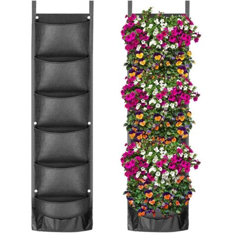 Sac de Plantation Vertical 6 Poches Sac à Plantes Mural Jardinière Suspendu Plante Verticale pour Intérieure Extérieur Jardin Balcons Décoration (Noir) (1/5)