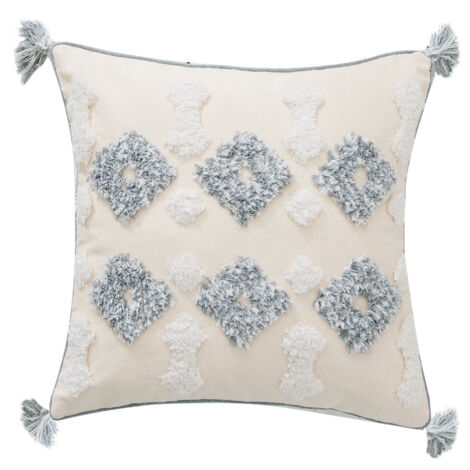 Oreiller tufté carré brodé taie d'oreiller de coussin de gland fait main de style marocain nordique (6 passepoils de gland tuftés carrés) (1/5)