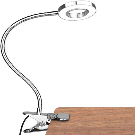 Lampe de bureau LED, lampe de lecture à pince, lampe de bureau USB, lampe de bureau LED, gradable à l'infini, lampe de protection des yeux à tube, argent