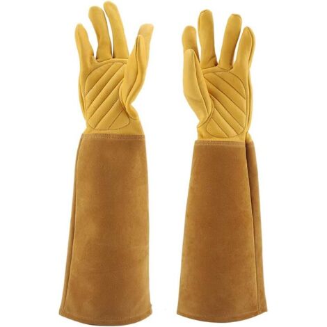 Combinaison d'apiculture Gants en cuir Rose Trim Gants de travail résistants à la perforation (Jaune S) (1/3)