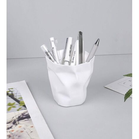 1 pièce de porte-stylo en plastique blanc irrégulier, boîte de rangement de bureau, adaptée pour ranger les pinceaux de maquillage et les stylos (1/5)