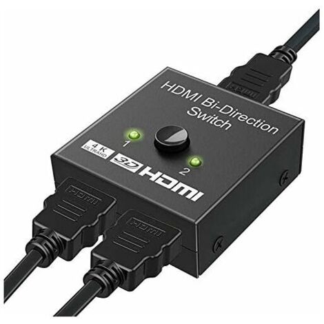 Commutateur HDMI, adaptateur HDMI Splitter 4K bidirectionnel 2 entrées 1 sortie ou commutateur 1 entrée 2 sorties, prise en charge 3D 4K 1080P, HDCP, commutateur HDMI pour HDTV/lecteur Blu-Ray/DVD/DVR