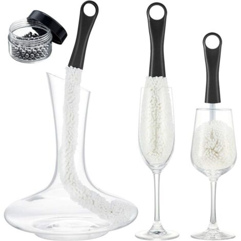 Brosse de nettoyage pour carafe à vin 3 pièces Récureur de bouteille flexible avec boules de nettoyage pour carafe en acier inoxydable Outils de nettoyage ménagers multifonctions pour gobelets/flûtes