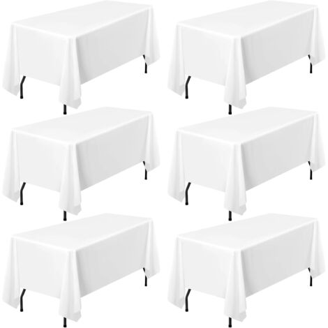 Lot de 6 nappes en Polyester Blanches résistantes aux Taches et aux Plis pour Tables rectangulaires de 1,8 m - 137 x 274 cm - pour Table de Mariage, Banquet, fête