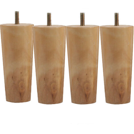 4 Pièces Pieds de Meuble en Bois Massif,12 cm Pieds en Bois pour Canapé,Pieds Meubles Bois Rechange,Pieds Meubles Coniques avec Plaque de Montage Vis M4,Patins Antidérapants pourTable à Manger,Armoire (1/5)