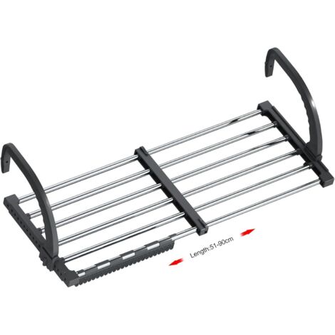 Séchoir à Linge Balcon/Radiator/Mural, Etendoir à Linge Pliable en Acier Inoxydable, Télescopique Sèche Linge Suspendu (Longueur: 51-95 cm), Etendoir Chaussette Coupe-Vent Inclus. (1/5)