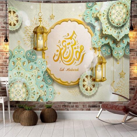 Toile murale en tissu imprimée sur le thème du Ramadan et de l'Aïd pour la décoration de la maison 200 x 150 cm (1/3)