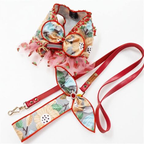 Ensemble de harnais pour chien à imprimé floral Designer de luxe Petit collier de gilet de harnais moyen pour Chihuahua Chiot Animaux (1/4)