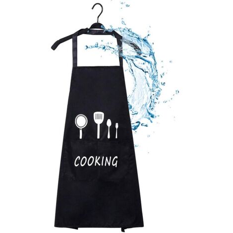 Tablier de Cuisine Tablier de Cuisine pour Femme Homme Adulte Imperméable à l'huile Noir Avec Poches pour la maison, le jardinage, la restauration, le barbecue, le restaurant (1/5)