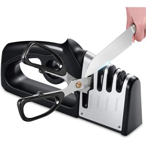4 en 1 Aiguiseur de Cuisine Affuteur Couteau et Ciseaux,Aiguiseur Couteaux Professionnel, Knife Sharpener avec Gomme antidérapante pour Couteaux en INOX et Céramique (1/5)