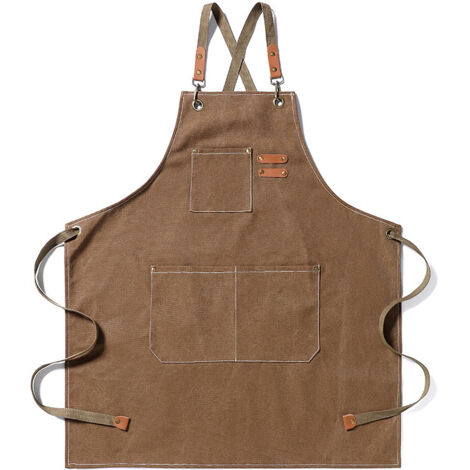 Tablier de cuisine 68x76cm tablier barbecue réglable avec 3 poches, tablier pour homme, bretelles croisées, barbecue, restaurant, jardin, grill, café (1/3)