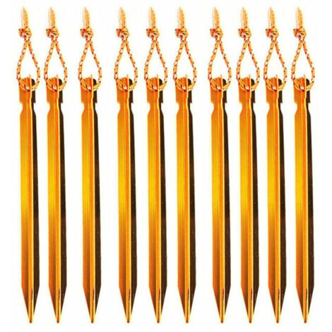 Piquets de tente, aluminium clous de terrain triangulaires tente de camping clous sardines tente de camping 18 CM avec sac de rangement, lot de 10 (jaune) (1/4)