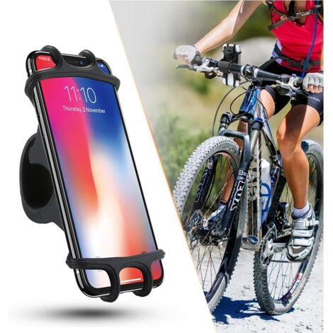 Support Téléphone Vélo, Support Vélo du Guidon, Support Téléphone Bicyclette Silicone Réglable pour Les 4,0-6,0 Pouces Smartphones (Noir) (1/5)