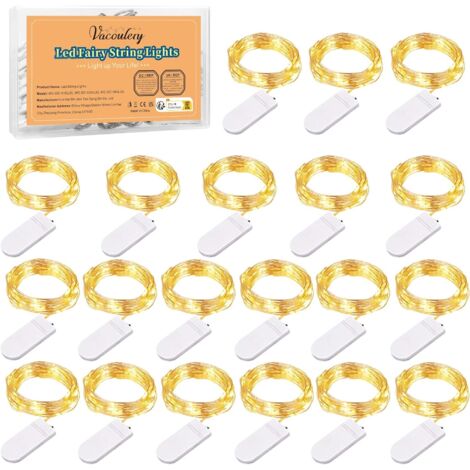 Guirlande Lumineuse [Lot de 20], Mini Guirlande LED a Pile 2M 20 LEDs Fil de Cuivre Intérieur et Extérieur Décoration Lumière pour Chambre Noël Mariage Fête Soirée Maison Jardin (Blanc Chaud) (1/5)