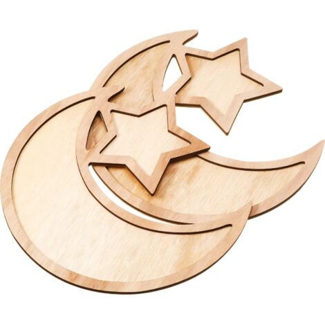 2 Sets Plateau en Bois Ramadan Vaisselle Étoile de Lune Vaisselle de Service Eid Mubarak pour Petit Déjeuner Dîner Dessert Pâtisserie Ornement de Décoration de Support d'Affichage (1/5)