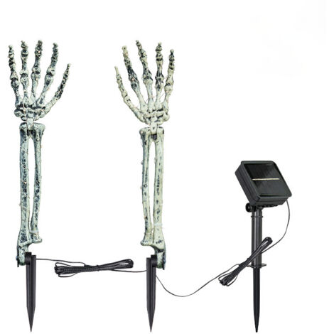 Ede Décorations extérieures d'Halloween, piquet de bras de crâne illuminé avec 40 lumières blanches chaudes LED - 8 modes solaires d'extérieur (1/5)