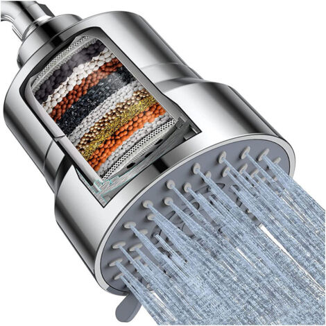 Ede Pommeau de douche filtré, pommeau de douche haute pression avec filtre pour eau dure, pommeau de douche à effet pluie, adoucisseur d'eau, pommeau de douche de luxe réglable à 3 réglages (chrome) (1/5)