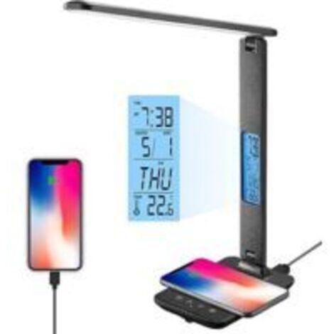 Ede Lampe de bureau LED Dimmable, 3 Modes - 3 Niveaux de luminosité - Affichage LCD -Fonction de Charge sans fil - Protection des Yeux