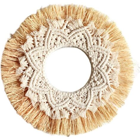 Ede Rideau de porteMiroir de maquillage en raphia nordique, mur rond, décoration Boho, miroir suspendu pour Dressing (1/5)