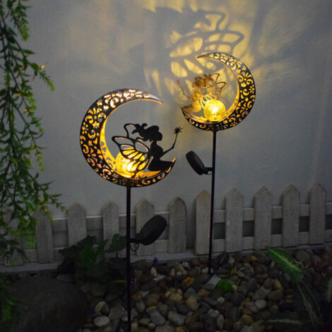 Ede Lumière Solaire Extérieure 100cm Lune en Métal Solaire LED Boule de Verre Lumière de Jardin Lumière de Chemin Étanche avec Fée de Fleurs et Pique de Sol Lampe Solaire [Classe énergétique A+++]