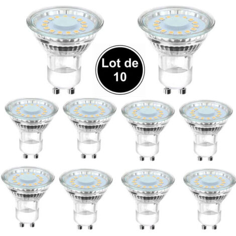 10 ampoules LED GU10 équivalentes à une ampoule halogène de 50 W, 4 W, éclairage blanc lumière du jour 6500 K, faisceau coudé à 120°. (1/5)