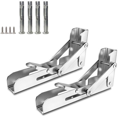2 Pliable Équerre pour Etagere Mural,économiser de l'espace,Support étagères avec vis d'expansion en Acier Inoxydable,150 mm,Tablette Pliante Console pour Charges Lourdes (1/5)