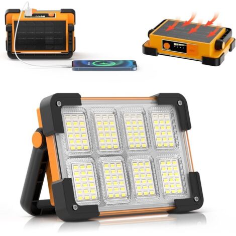 Projecteur Led Batterie, Projecteur LED Chantier, 4 Modes Lampe LED Rechargeable Solaire, Portable LED Lampe de Travail Étanche USB, Baladeuse LED Rechargeable pour Garage, Camping, entretien, urgence (1/5)