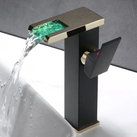 Moderne Robinet Salle de Bain Cascade, Design Elégant Robinet Lavabo, Mitigeur en Laiton, Eau Chaude et Froide Disponible, Robinetterie Chromé G 3/8  Nior (1/5)