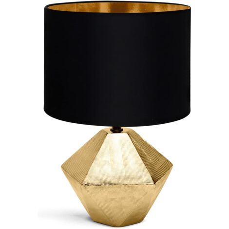 Lampe de chevet, lampe de table moderne, abat-jour en tissu, base en céramique, douille E14, forme losange, or, 22  22  32 cm, câble de 1,3 m, design vintage pour bureau, salon (1/5)