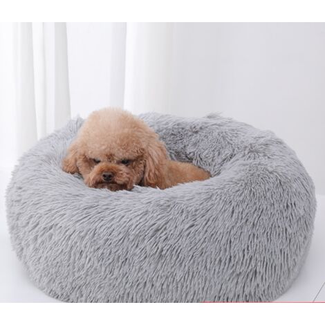 Tapis, coussin et matelas pour chien,Niche en Peluche et-Lit apaisant en Forme de Donut,Anti-anxiété-Lit Confortable pour Chiens de Taille Moyenne-Sommeil amélioré100 cm de diamètre extérieur, Gris C (1/2)