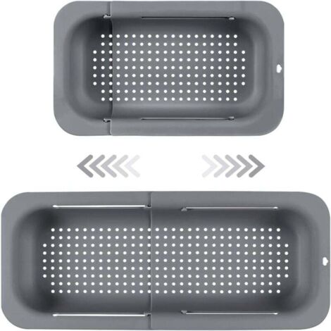 Passoire d'évier extensible - Matériau PP alimentaire - Trous de drainage efficaces - Porte-séchage rapide pour vaisselle - Facile à nettoyer et durable. (Gris foncé) (1/5)
