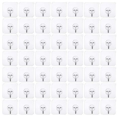 50 pièces de crochets adhésifs sans perçage - Crochet sans perçage auto-adhésif - Crochet mural transparent - Crochet adhésif transparent - Crochet de porte patère étanche - Idéal pour cuisine salle (1/4)