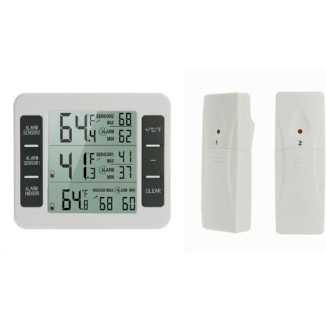 lot de 1 Thermomètre de Frigo Congelateur, Thermomètre de Réfrigérateur sans Fil avec 2 Capteurs, Alarme Sonore, Min/Max, Thermomètre in/Extérieur pour Maison Cuisine Restaurant Bars Café (1/5)