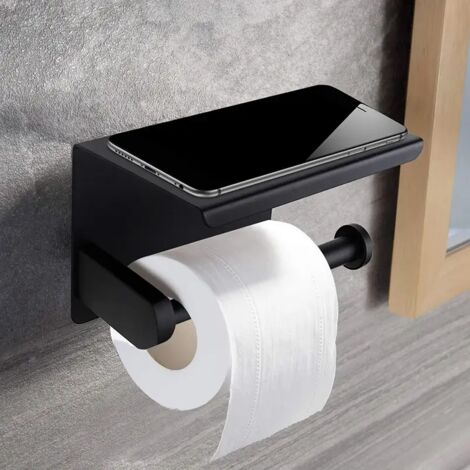 Porte Papier Toilette, Support Papier Toilette Mural, 304 Acier Inoxydable Porte Rouleau Toilette, Installation avec Vis ou  Auto-adhésif, Noir